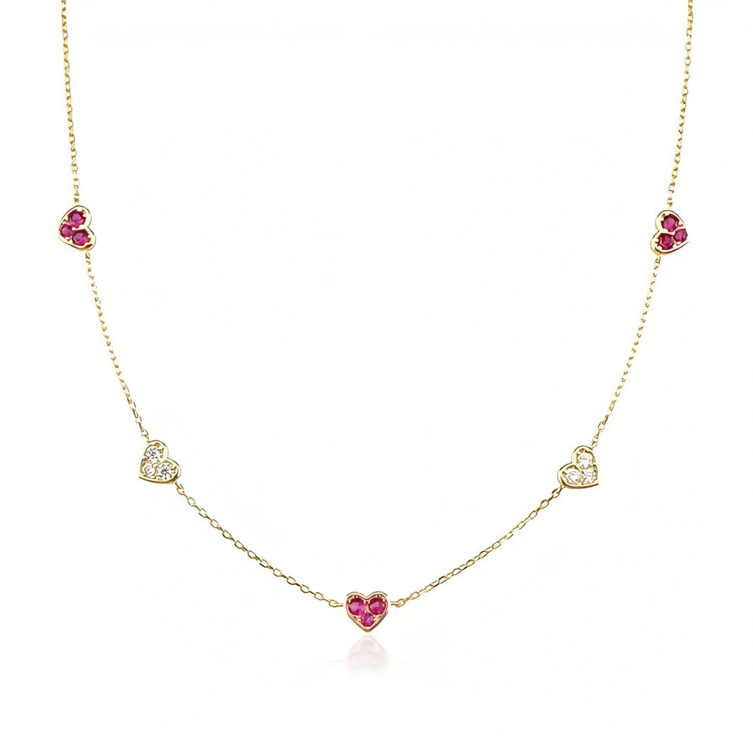 CHAIN OF HEARTS NECKLACE - RUBY