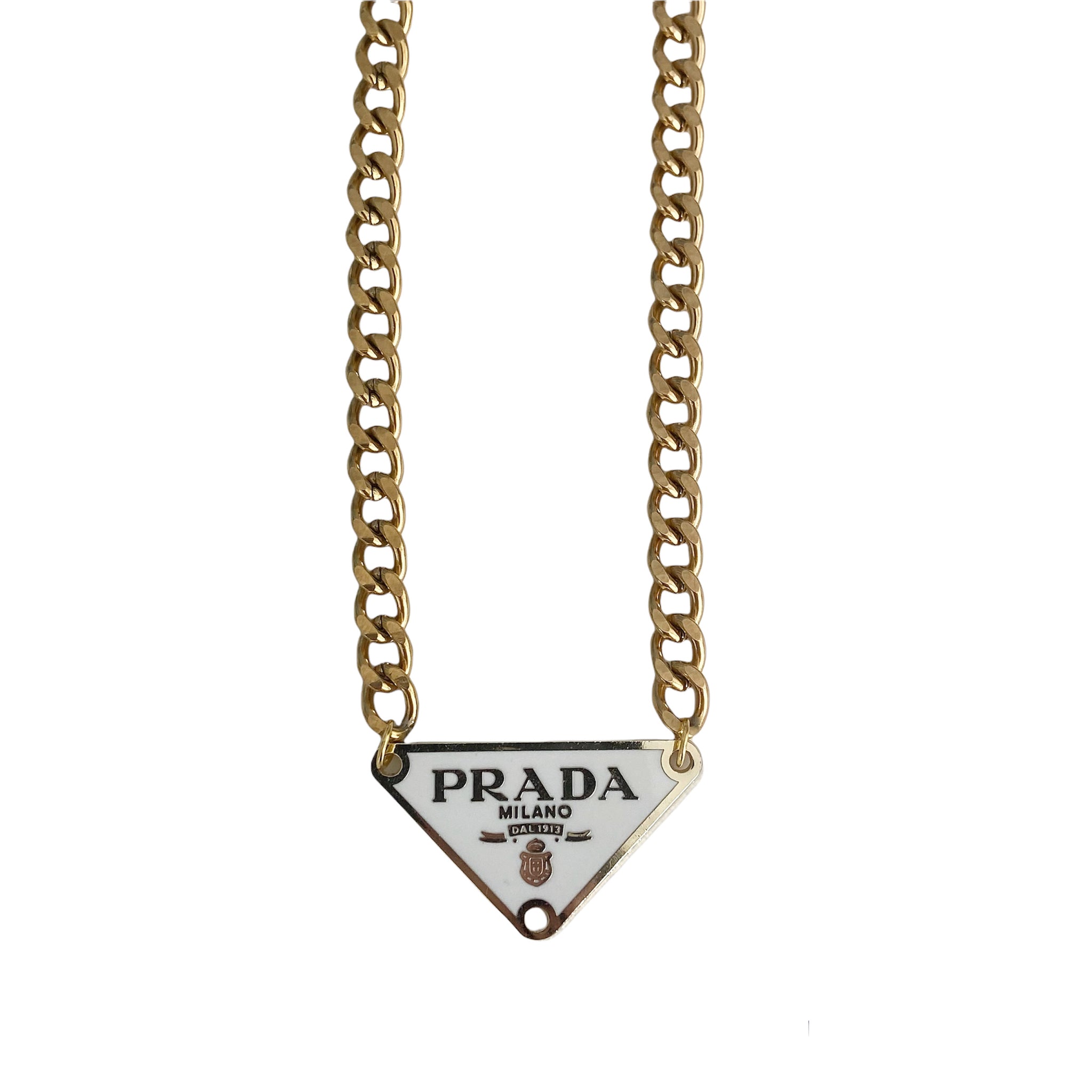 Prada White Silver Triangle Emblem 28mm Charm Pendant Necklace/ Reworked -  $175 - From Kiki