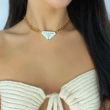 Load image into Gallery viewer, White prada necklace choker repurposed vintage reworked designer jewellery 
